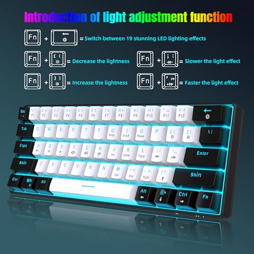 Snpurdiri 60% Wired Mechanical Gaming Keyboard, Ice Blue LED Backlit 61 Keys Mini Wired Office Keyboard for Windows Laptop PC Mac (Black-White, Blue Switches) - Image 4