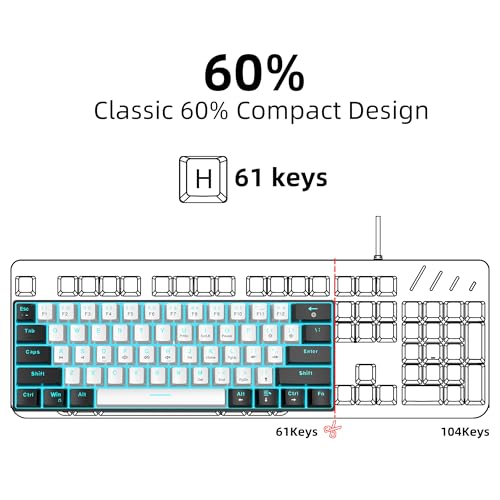 Snpurdiri 60% Wired Mechanical Gaming Keyboard, Ice Blue LED Backlit 61 Keys Mini Wired Office Keyboard for Windows Laptop PC Mac (Black-White, Blue Switches) - Image 2
