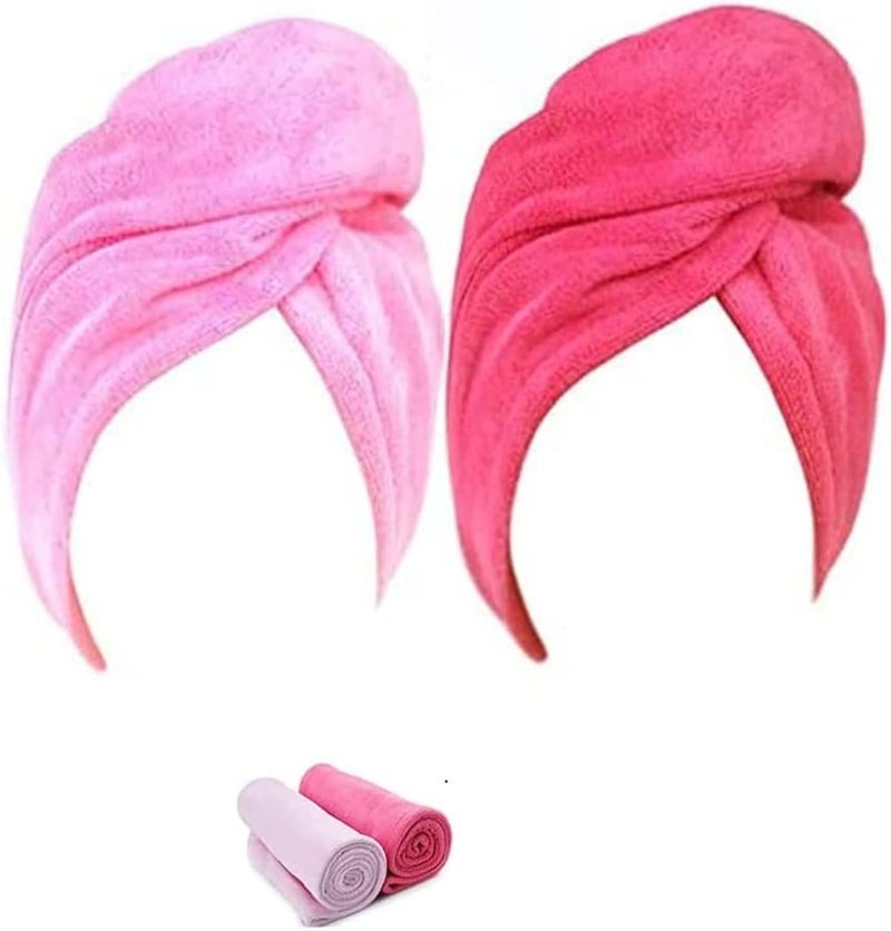 sulfar Absorbent Microfiber Hair Towel 2 Pack Quick Dry Hair Turban Wraps Twist Hair Drying Towel With Elastic Loop - Image 1