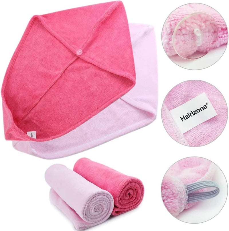 sulfar Absorbent Microfiber Hair Towel 2 Pack Quick Dry Hair Turban Wraps Twist Hair Drying Towel With Elastic Loop - Image 4