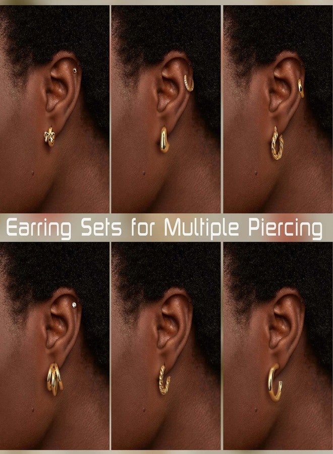 Besteel Chunky Gold Hoop Earrings for Women - Hypoallergenic 14K Gold Plated Stud Huggie Earing Stacks Set Thick Stainless Surgical Steel Pack Jewelry for Sensitive Ears Trendy 12 Pairs, Stainless Steel - Image 4