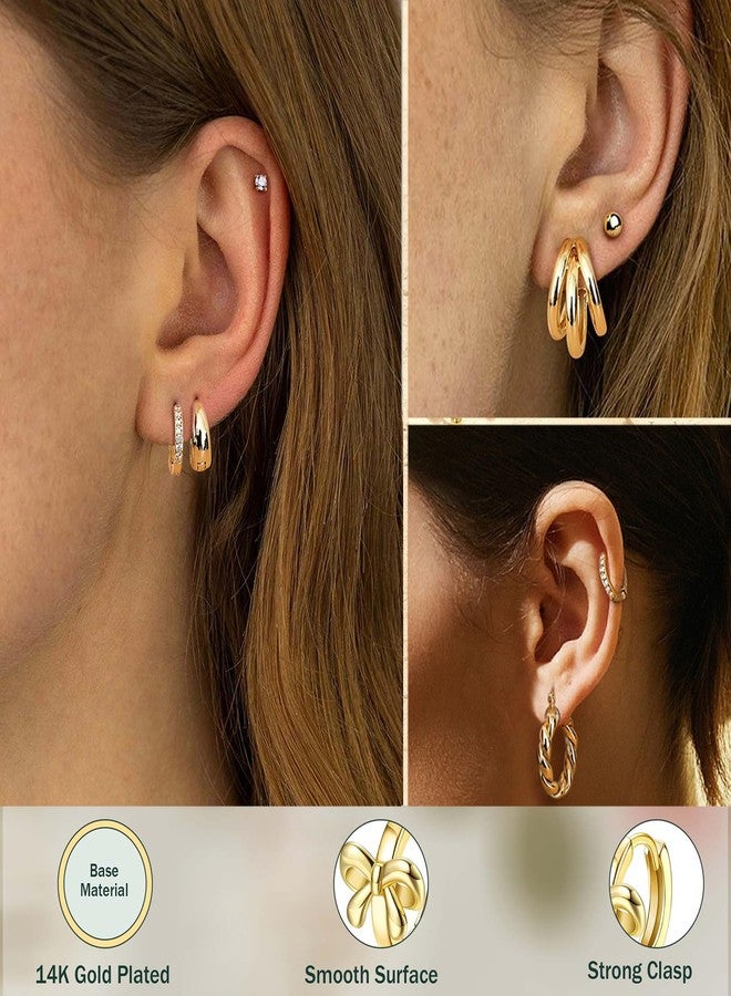 Besteel Chunky Gold Hoop Earrings for Women - Hypoallergenic 14K Gold Plated Stud Huggie Earing Stacks Set Thick Stainless Surgical Steel Pack Jewelry for Sensitive Ears Trendy 12 Pairs, Stainless Steel - Image 3