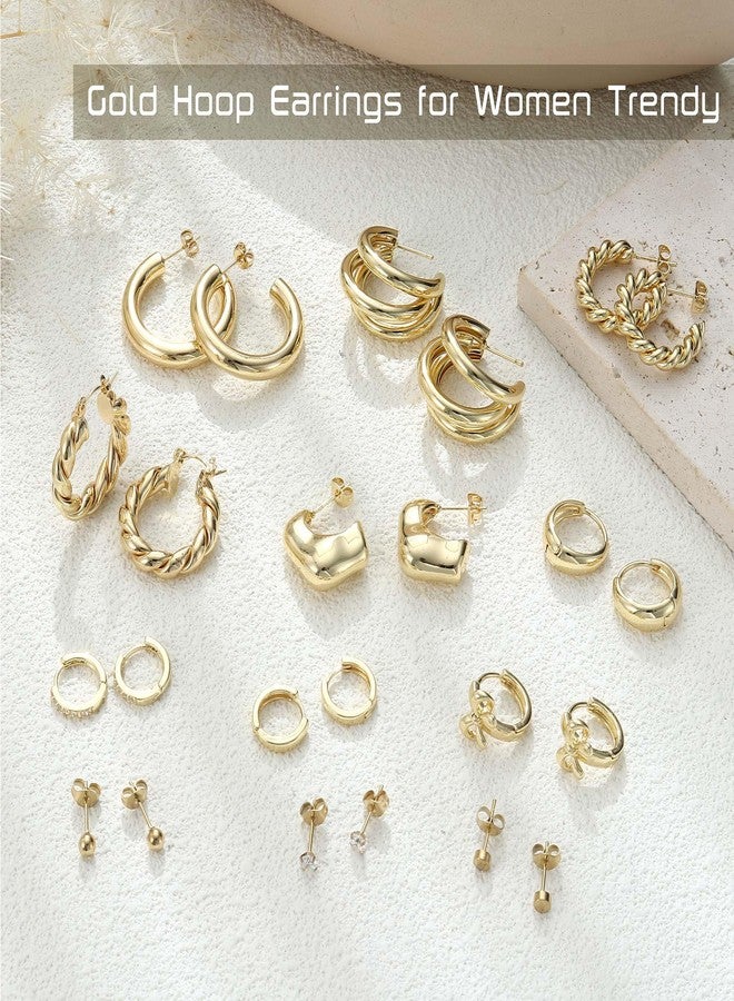 Besteel Chunky Gold Hoop Earrings for Women - Hypoallergenic 14K Gold Plated Stud Huggie Earing Stacks Set Thick Stainless Surgical Steel Pack Jewelry for Sensitive Ears Trendy 12 Pairs, Stainless Steel - Image 5