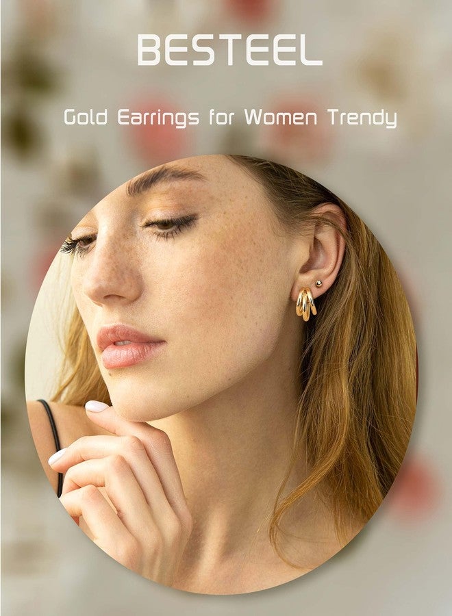 Besteel Chunky Gold Hoop Earrings for Women - Hypoallergenic 14K Gold Plated Stud Huggie Earing Stacks Set Thick Stainless Surgical Steel Pack Jewelry for Sensitive Ears Trendy 12 Pairs, Stainless Steel - Image 2