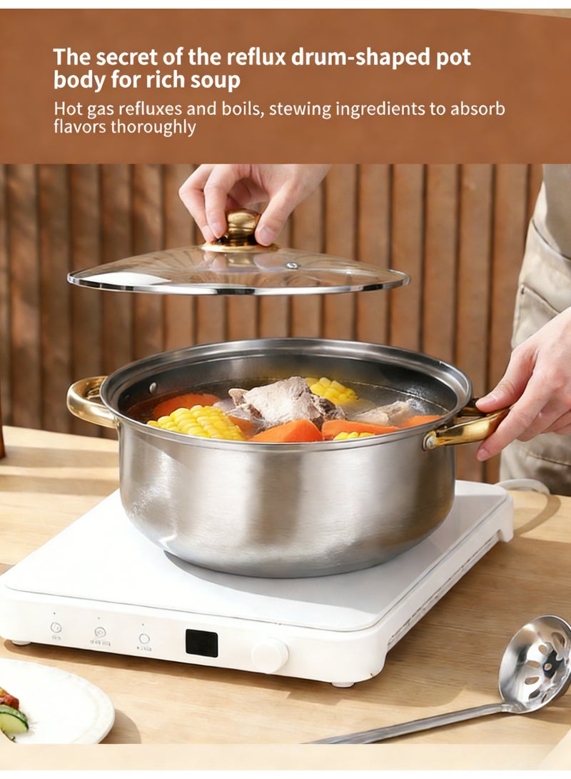 14 Piece Stainless Steel Cookware Set With Steamer Utensils Stock Pot Golden Handles Induction Compatible Ideal For Soup Steaming Daily Home Cooking Great For Household Use And Gifting - Image 2