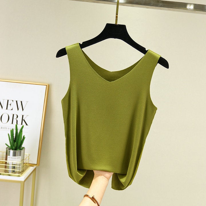 Mask Seamless Modal Camisole Women'S Summer Outer Wear Thin Large Size Base Shirt With V-Neck Sleeveless Slim-Fit - Image 3