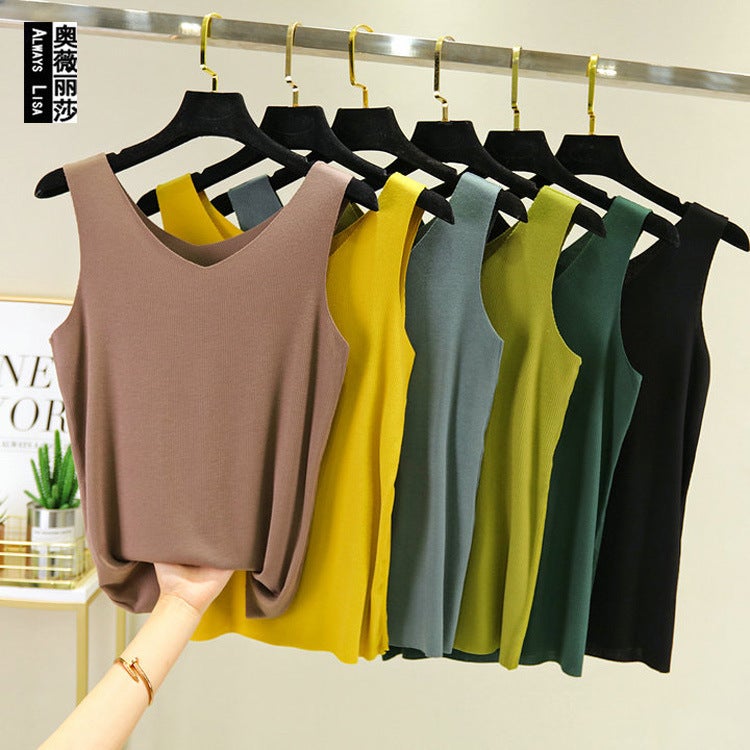 Mask Seamless Modal Camisole Women'S Summer Outer Wear Thin Large Size Base Shirt With V-Neck Sleeveless Slim-Fit - Image 2