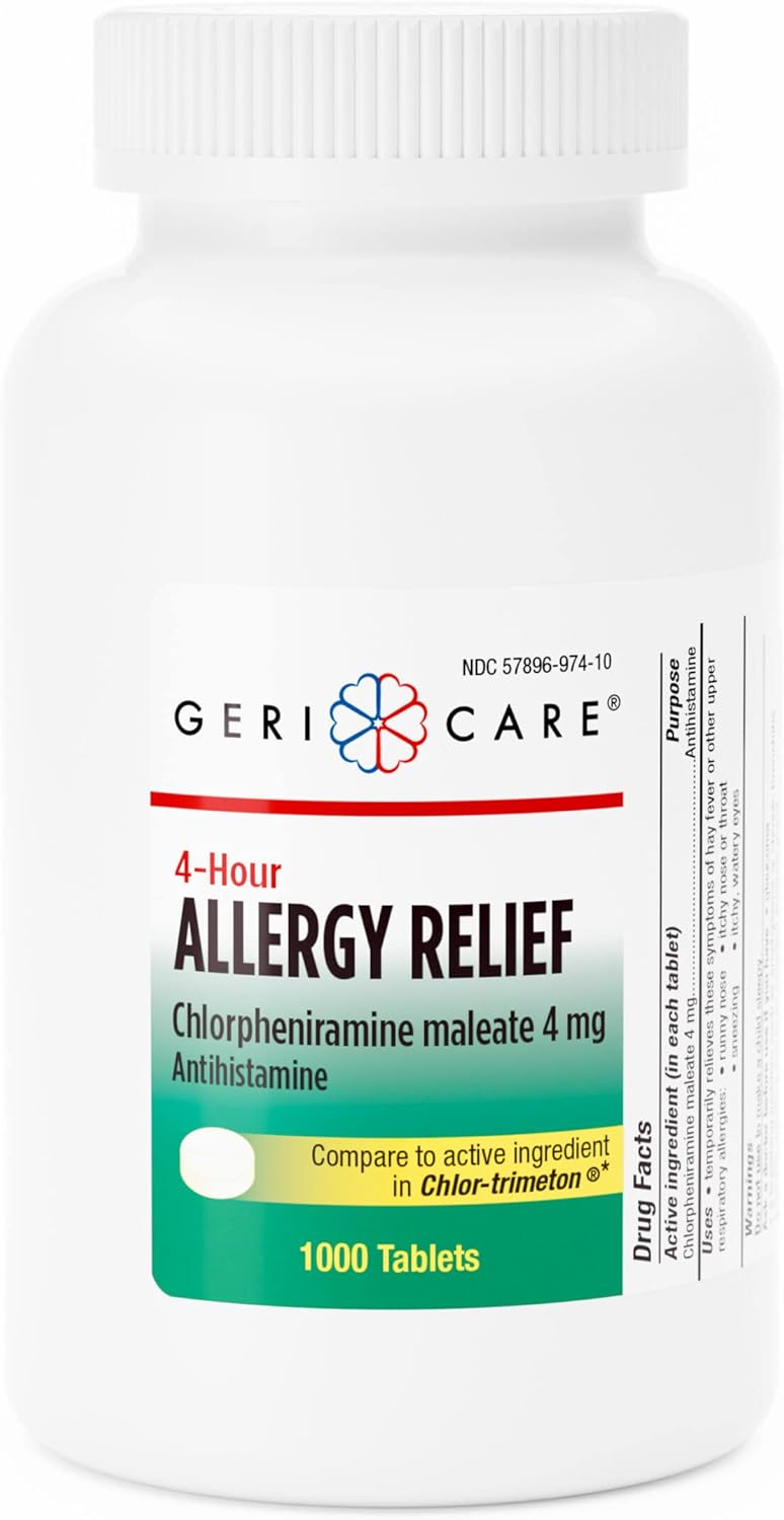 GeriCare GeriCare Allergy Relief Chlorpheniramine Maleate 4 mg Tablets, 1000 Count (Pack of 1)