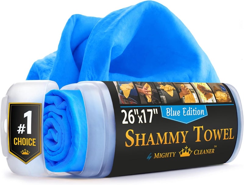 Mighty Cleaner Premium Car Shammy Towel - 26" x 17" - Super Absorbent Chamois Cloth for Car - Blue - Image 1