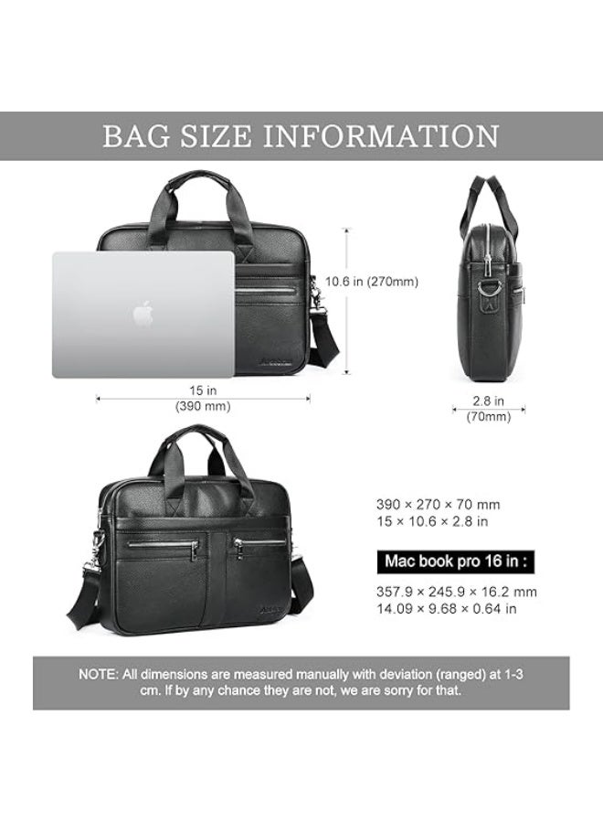 شنطة لابتوب من جلد البقر الطبيعي للرجال مقاس 14-15.6 انش - شنطة ماسنجر للاعمال مع مساحات تخزين مبطنة - ايباد وماك بوك اوفيس وحزام كتف قابل للفصل - Image 5