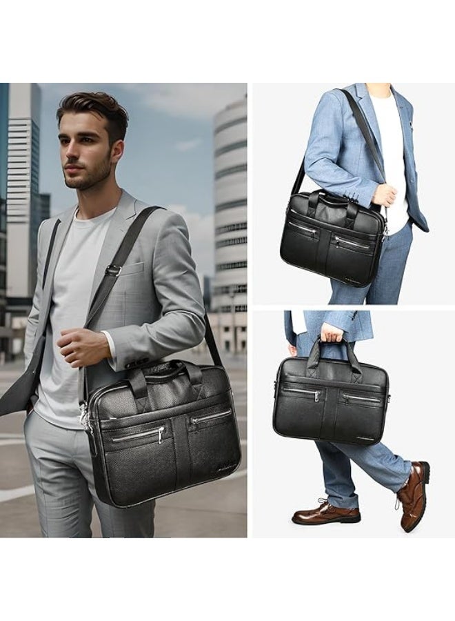 شنطة لابتوب من جلد البقر الطبيعي للرجال مقاس 14-15.6 انش - شنطة ماسنجر للاعمال مع مساحات تخزين مبطنة - ايباد وماك بوك اوفيس وحزام كتف قابل للفصل - Image 2