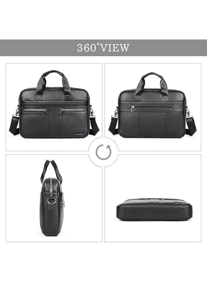 شنطة لابتوب من جلد البقر الطبيعي للرجال مقاس 14-15.6 انش - شنطة ماسنجر للاعمال مع مساحات تخزين مبطنة - ايباد وماك بوك اوفيس وحزام كتف قابل للفصل - Image 3