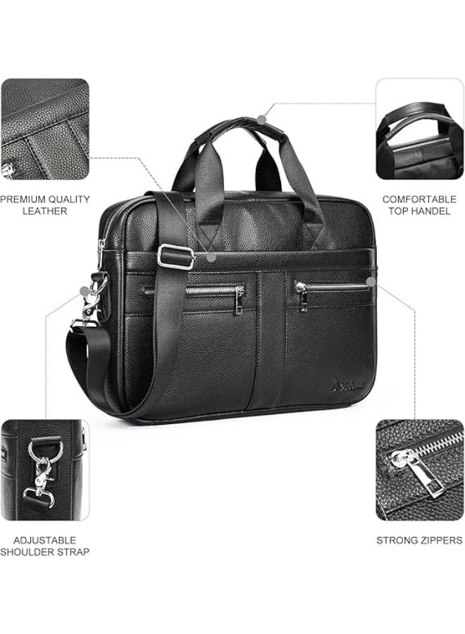 شنطة لابتوب من جلد البقر الطبيعي للرجال مقاس 14-15.6 انش - شنطة ماسنجر للاعمال مع مساحات تخزين مبطنة - ايباد وماك بوك اوفيس وحزام كتف قابل للفصل - Image 4