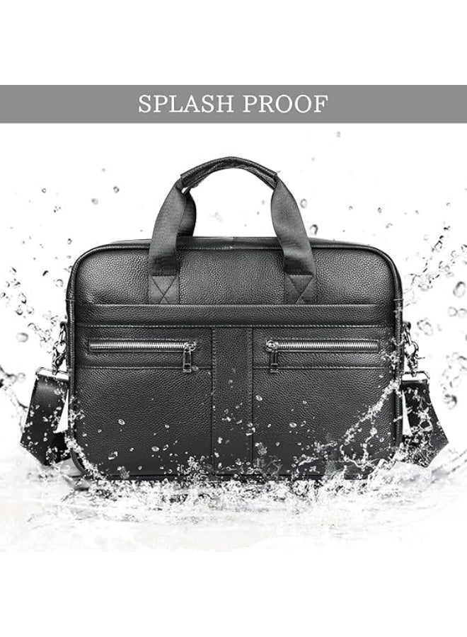 شنطة لابتوب من جلد البقر الطبيعي للرجال مقاس 14-15.6 انش - شنطة ماسنجر للاعمال مع مساحات تخزين مبطنة - ايباد وماك بوك اوفيس وحزام كتف قابل للفصل - Image 1