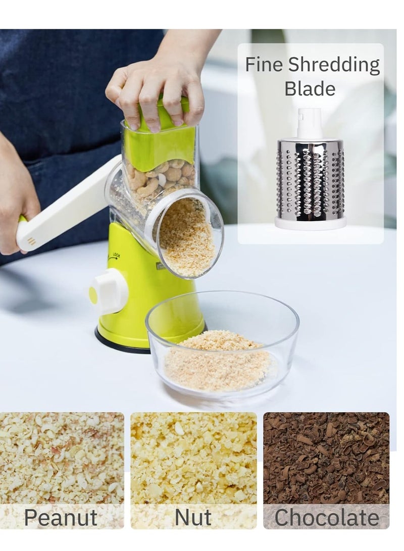 ELTRAZONE Rotary Cheese Grater, Handheld Vegetables Slicer Cheese Shredder with Rubber Suction Base, 3 Stainless Drum Blades Included - Image 4