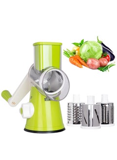 ELTRAZONE Rotary Cheese Grater, Handheld Vegetables Slicer Cheese Shredder with Rubber Suction Base, 3 Stainless Drum Blades Included  - Image 1