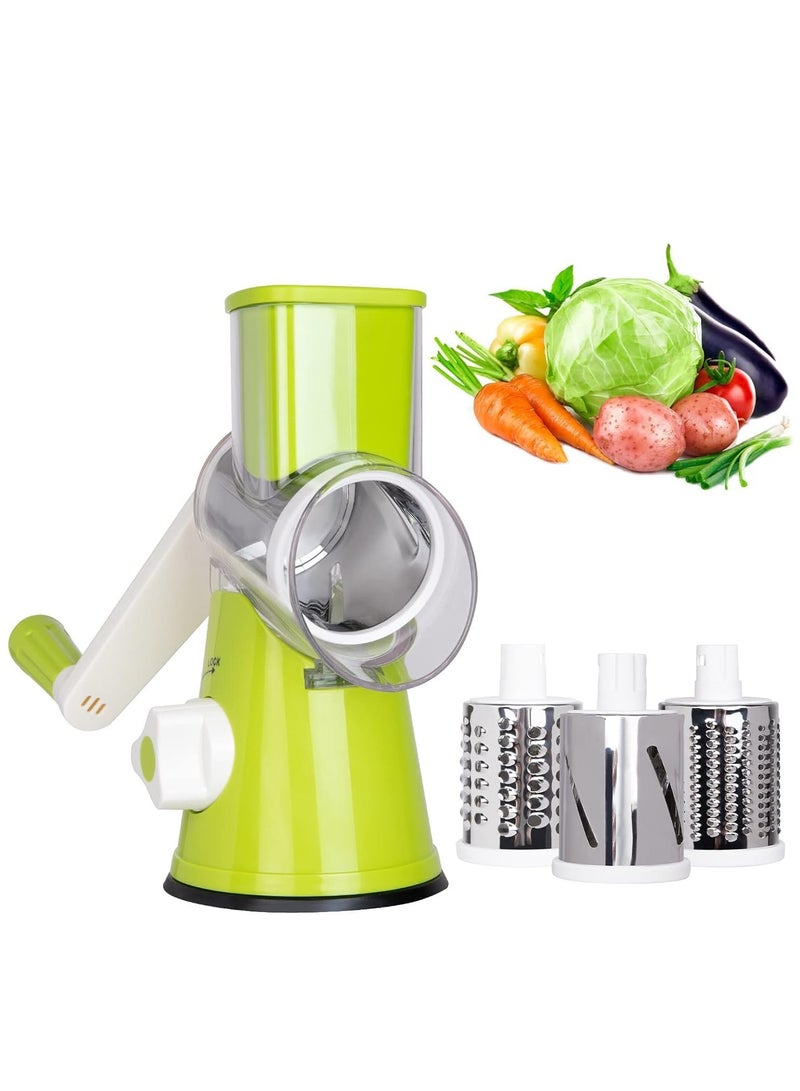 ELTRAZONE Rotary Cheese Grater, Handheld Vegetables Slicer Cheese Shredder with Rubber Suction Base, 3 Stainless Drum Blades Included - Image 1