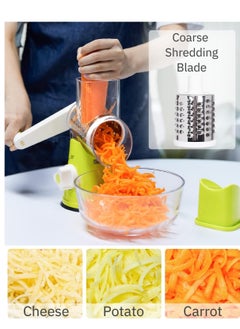ELTRAZONE Rotary Cheese Grater, Handheld Vegetables Slicer Cheese Shredder with Rubber Suction Base, 3 Stainless Drum Blades Included  - Image 3