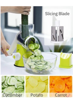 ELTRAZONE Rotary Cheese Grater, Handheld Vegetables Slicer Cheese Shredder with Rubber Suction Base, 3 Stainless Drum Blades Included  - Image 2