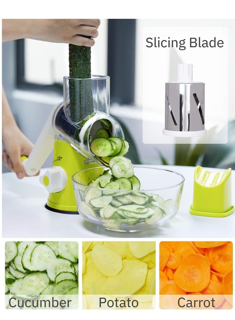 ELTRAZONE Rotary Cheese Grater, Handheld Vegetables Slicer Cheese Shredder with Rubber Suction Base, 3 Stainless Drum Blades Included - Image 2