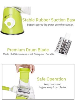 ELTRAZONE Rotary Cheese Grater, Handheld Vegetables Slicer Cheese Shredder with Rubber Suction Base, 3 Stainless Drum Blades Included  - Image 5