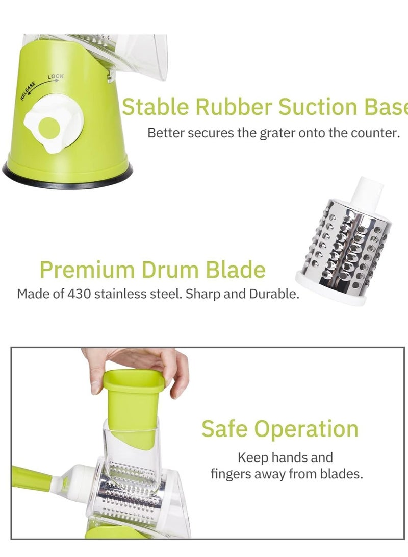 ELTRAZONE Rotary Cheese Grater, Handheld Vegetables Slicer Cheese Shredder with Rubber Suction Base, 3 Stainless Drum Blades Included - Image 5