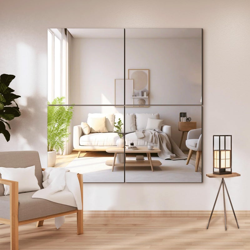 Delma Frameless Mirror Tiles 20"x20"x4 Pcs Wall Mounted, Shatter Resistant Full Length Tempered Glass Panels for Home Gym Bathroom Bedroom & Living Room Decor - Image 1