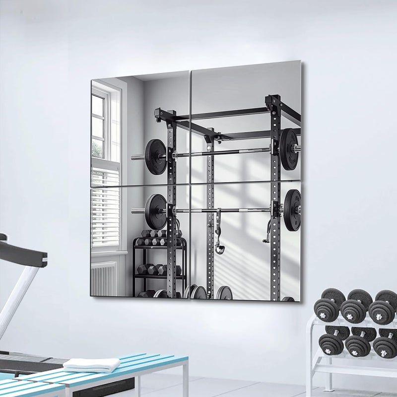 Delma Frameless Mirror Tiles 20"x20"x4 Pcs Wall Mounted, Shatter Resistant Full Length Tempered Glass Panels for Home Gym Bathroom Bedroom & Living Room Decor - Image 2