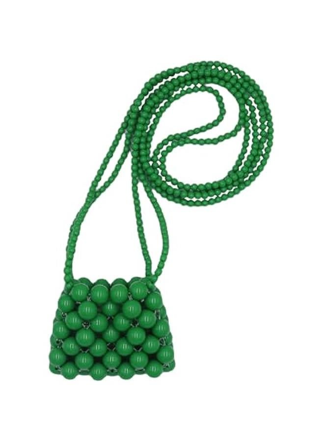 Girls Mini Pearl Purse Clutch Evening Handbag Shoulder Beaded Purse for Women Prom Wedding Coin bag 2 Pearl Straps Green - Image 1