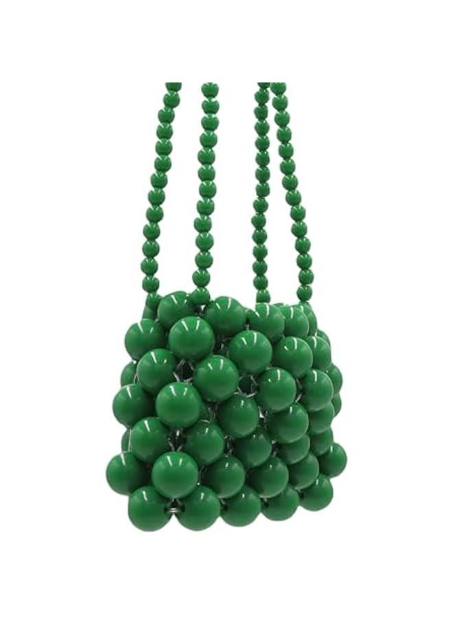 Girls Mini Pearl Purse Clutch Evening Handbag Shoulder Beaded Purse for Women Prom Wedding Coin bag 2 Pearl Straps Green - Image 2