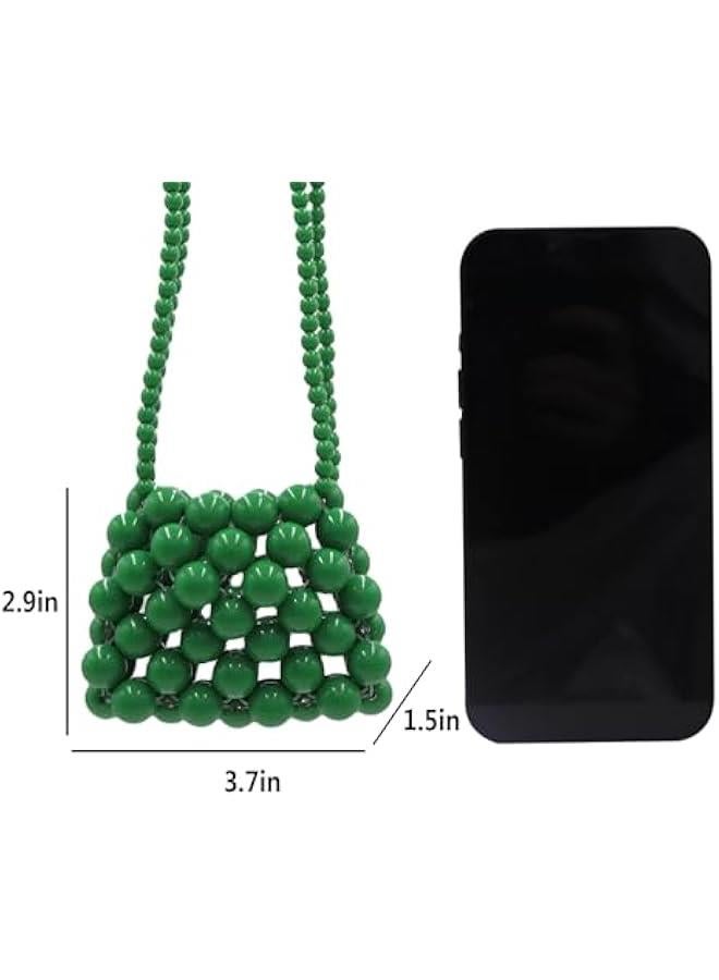 Girls Mini Pearl Purse Clutch Evening Handbag Shoulder Beaded Purse for Women Prom Wedding Coin bag 2 Pearl Straps Green - Image 3
