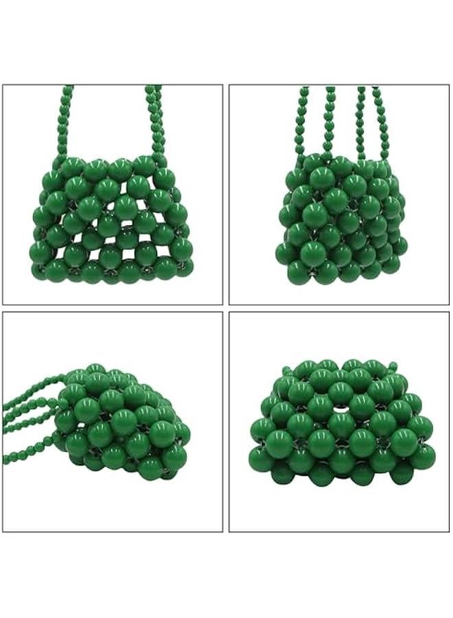Girls Mini Pearl Purse Clutch Evening Handbag Shoulder Beaded Purse for Women Prom Wedding Coin bag 2 Pearl Straps Green - Image 4