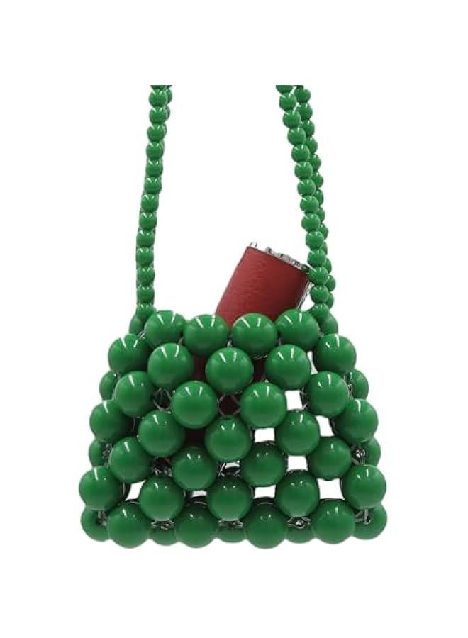 Girls Mini Pearl Purse Clutch Evening Handbag Shoulder Beaded Purse for Women Prom Wedding Coin bag 2 Pearl Straps Green - Image 5