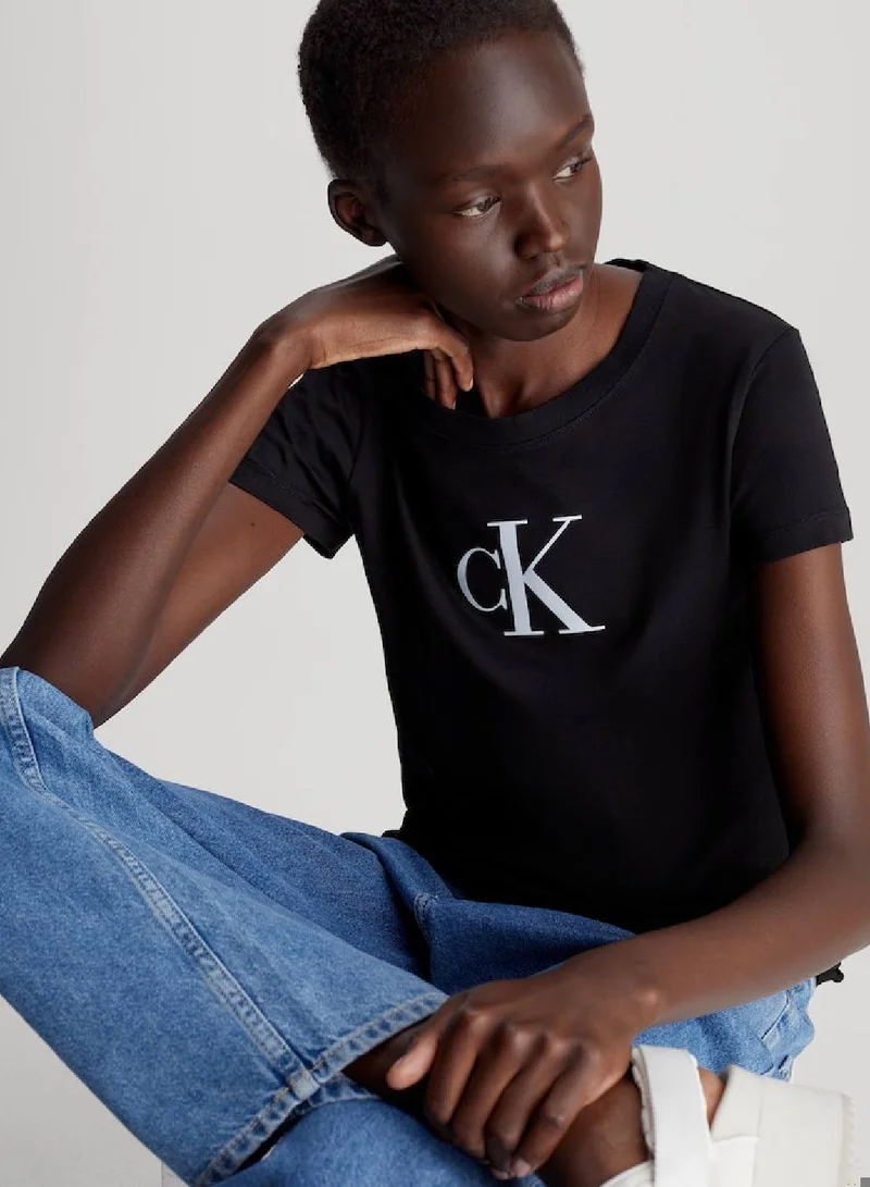 Calvin Klein Jeans Women's Slim Monogram T-Shirt -  cotton jersey , Black