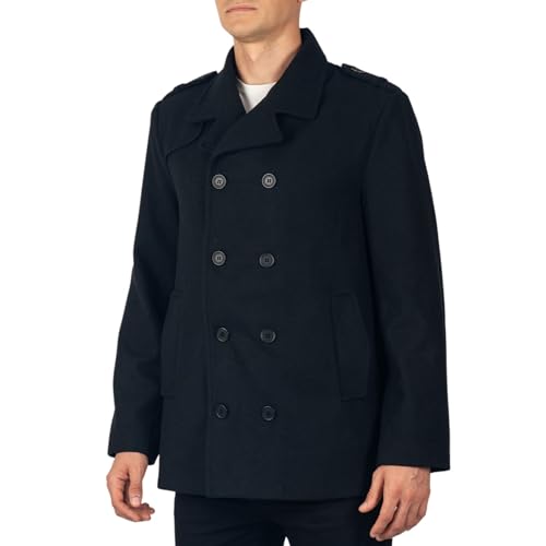 Alpine Swiss Jake Mens Wool Pea Coat Double Breasted Jacket Black XL - Image 1