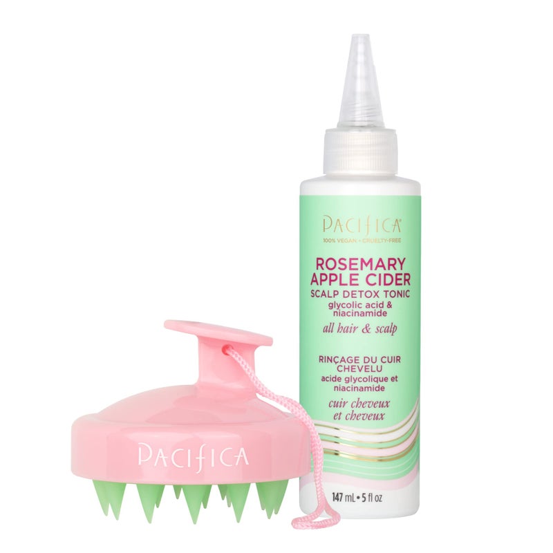 Pacifica Scalp Detox Set  Rosemary Apple Cider Vinegar Scalp Exfoliating Tonic with Scalp Massager Brush Deep Cleansing  Clarifying Treatment for Buildup Dry Flaky Scalp Vegan
