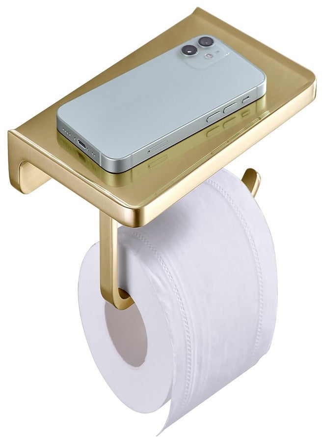 DIKUROOMS Brushed Gold Toilet Paper Holder with Phone Shelf, Wall Mounted Zinc Alloy Bathroom Accessories Rustproof Tissue Roll Holders Dispenser - Image 1