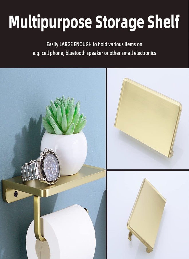 DIKUROOMS Brushed Gold Toilet Paper Holder with Phone Shelf, Wall Mounted Zinc Alloy Bathroom Accessories Rustproof Tissue Roll Holders Dispenser - Image 4