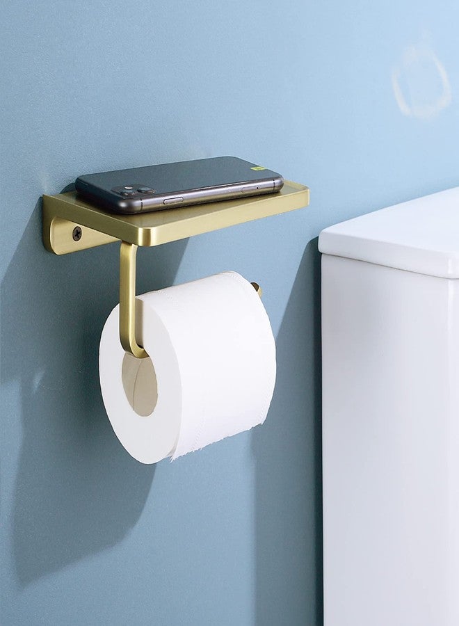 DIKUROOMS Brushed Gold Toilet Paper Holder with Phone Shelf, Wall Mounted Zinc Alloy Bathroom Accessories Rustproof Tissue Roll Holders Dispenser - Image 5