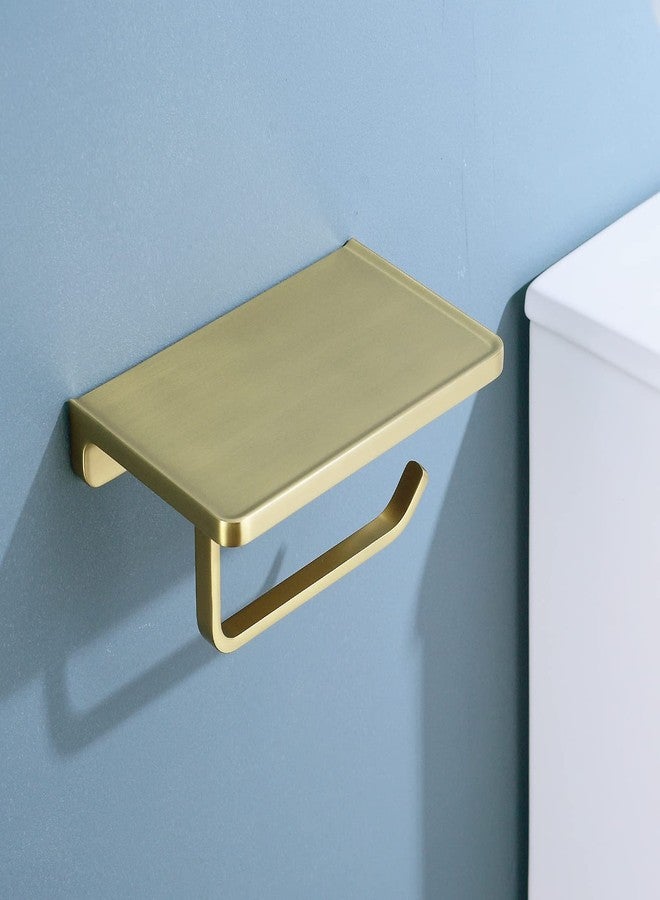 DIKUROOMS Brushed Gold Toilet Paper Holder with Phone Shelf, Wall Mounted Zinc Alloy Bathroom Accessories Rustproof Tissue Roll Holders Dispenser - Image 3