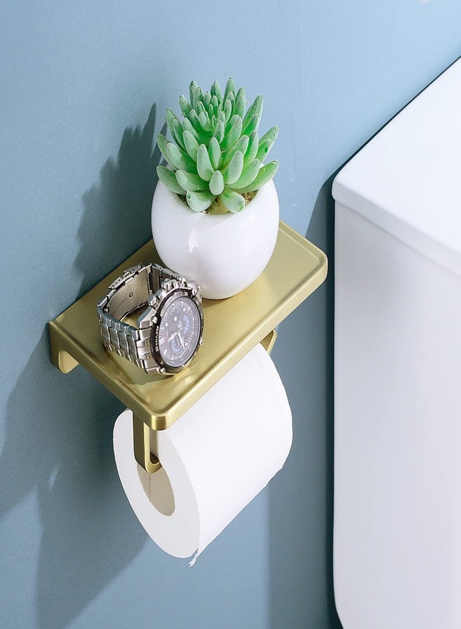 DIKUROOMS Brushed Gold Toilet Paper Holder with Phone Shelf, Wall Mounted Zinc Alloy Bathroom Accessories Rustproof Tissue Roll Holders Dispenser - Image 2