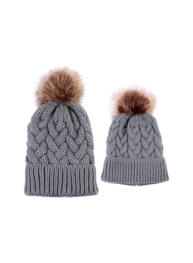 klarako 2PCS Mother&Baby Hat Parent-Child Hat Family Matching Cap Winter Warmer Knit Wool Beanie Ski Cap - Image 2