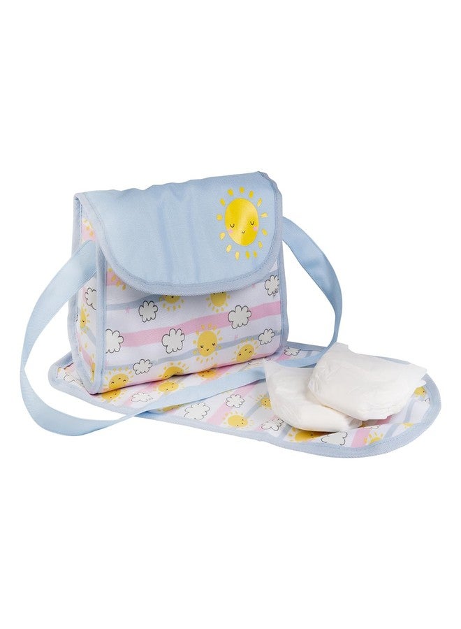 Adora حقيبة حفاضات دمية أدورا للأطفال بتصميم يتغير لونه، أحزمة قوية، تشمل حصيرة تغيير و 2 حفاضات دمية (تناسب دمى بطول 13 بوصة)، هدية عيد ميلاد للأعمار 3 سنوات فما فوق - أيام مشمسة - Image 1