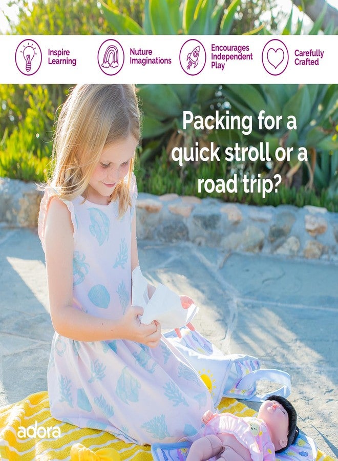 Adora حقيبة حفاضات دمية أدورا للأطفال بتصميم يتغير لونه، أحزمة قوية، تشمل حصيرة تغيير و 2 حفاضات دمية (تناسب دمى بطول 13 بوصة)، هدية عيد ميلاد للأعمار 3 سنوات فما فوق - أيام مشمسة - Image 3