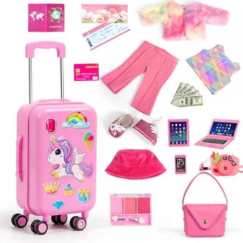 WONDOLL 26 PCS American18 inch Doll Clothes and Accessories -Travel Suitcase Luggage, Clothes and Shoes, Bag, Sunglasses, Camera, Passport, Notebook, Phone, pad Travel Gear Play Set(No Doll) - Image 2