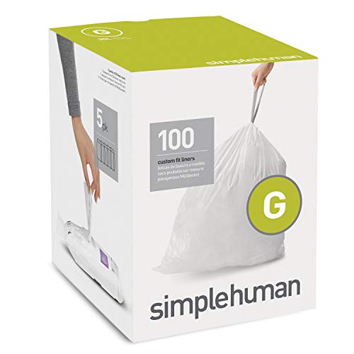 simplehuman Code G Custom Fit Drawstring Trash Bags in Dispenser Packs, 100 Count, 30 Liter / 8 Gallon, White - Image 1