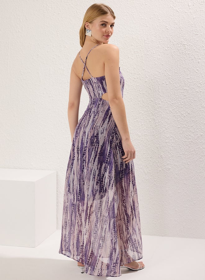 trendyol Purple*001 Floral A Cut Cut Out / Flounce Maxi Woven Dress - Image 4