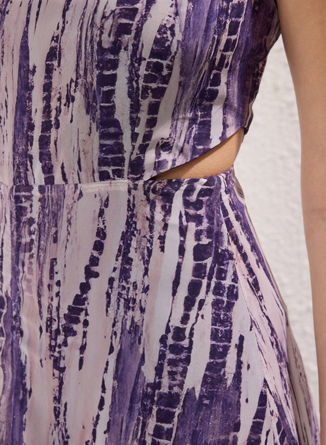 trendyol Purple*001 Floral A Cut Cut Out / Flounce Maxi Woven Dress - Image 3
