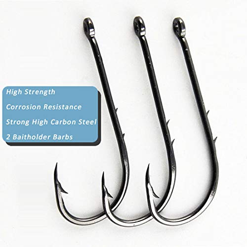 JSHANMEI Baitholder Fishing Hooks Barbed Shank Beak Bait Holder Hooks Black Carbon Steel Offset Jig Fishing Hooks Saltwater Freshwater 2/0 - Image 3