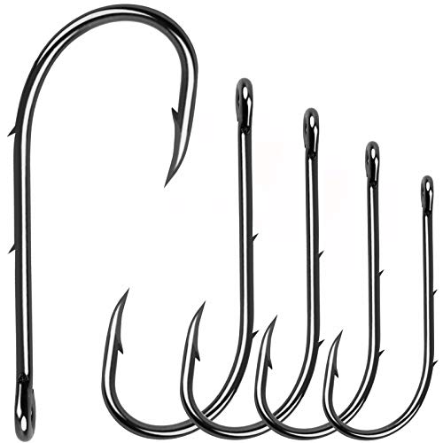 JSHANMEI Baitholder Fishing Hooks Barbed Shank Beak Bait Holder Hooks Black Carbon Steel Offset Jig Fishing Hooks Saltwater Freshwater 2/0 - Image 1